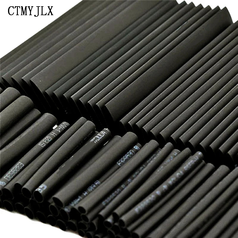 127PCS Thermoresistant Black Heat Shrink Tubing Kit - 2:1 Polyolefin Sleeving for Wire & Cable Protection