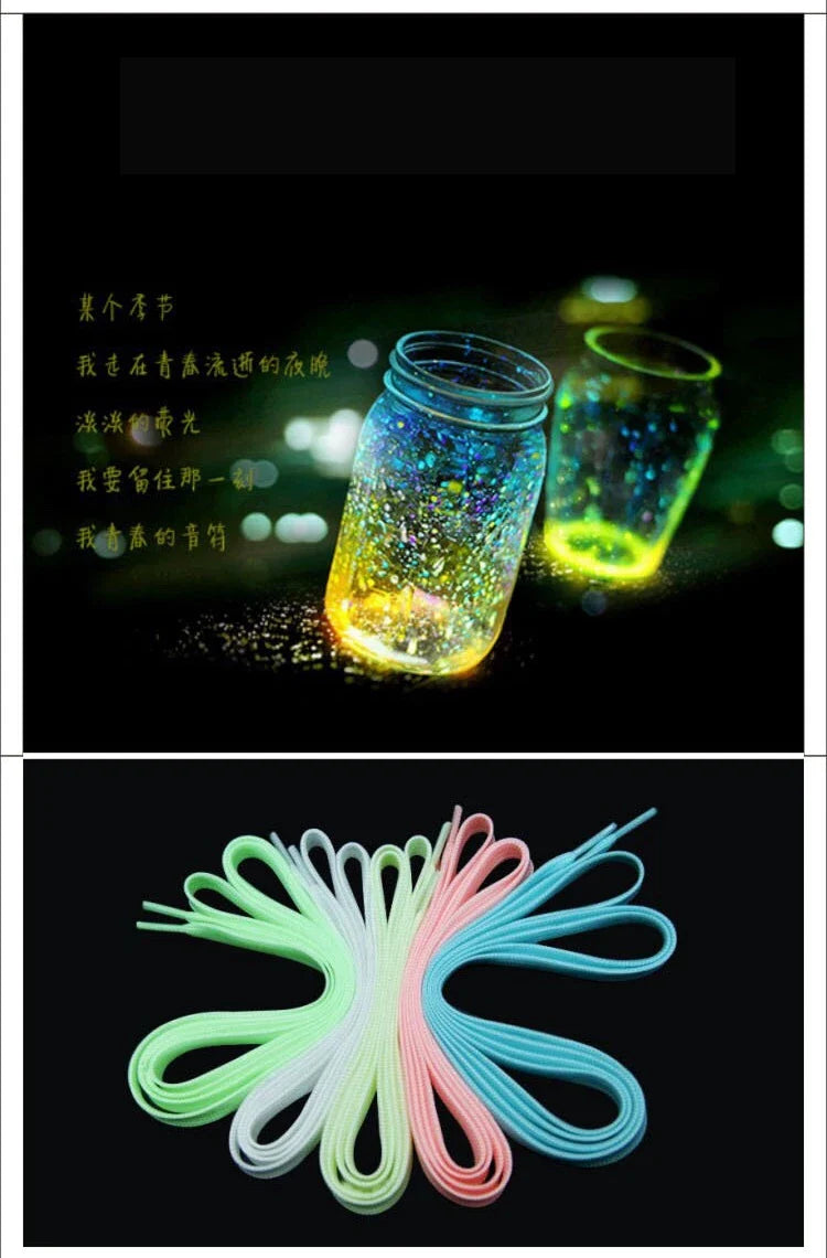 Luminous Flat Shoelaces - Glow in the Dark Fluorescent Sneaker & Canvas Shoe Laces, 80/100/120/140cm