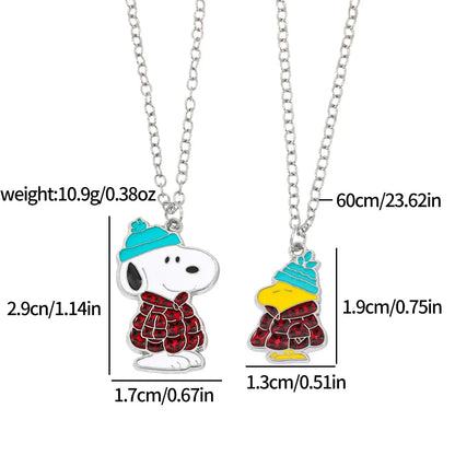 Snoopy & Woodstock Pendant Necklace - Cute Enamel Rhinestone Kawaii Jewelry for Women & Teens