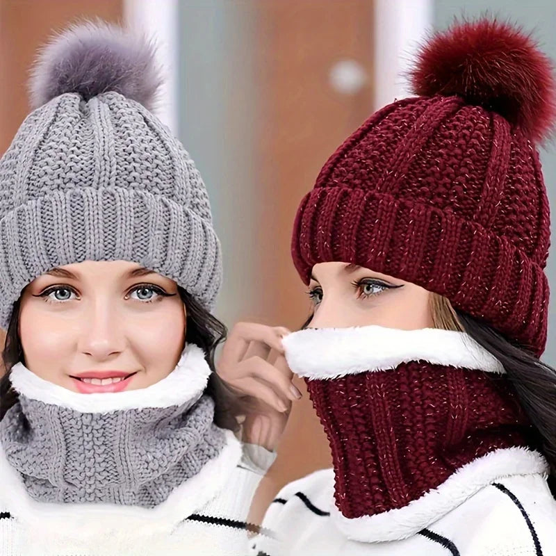 Winter Warm Knit Hat Set – Thick Plush Windproof Cold Weather Casual Hat