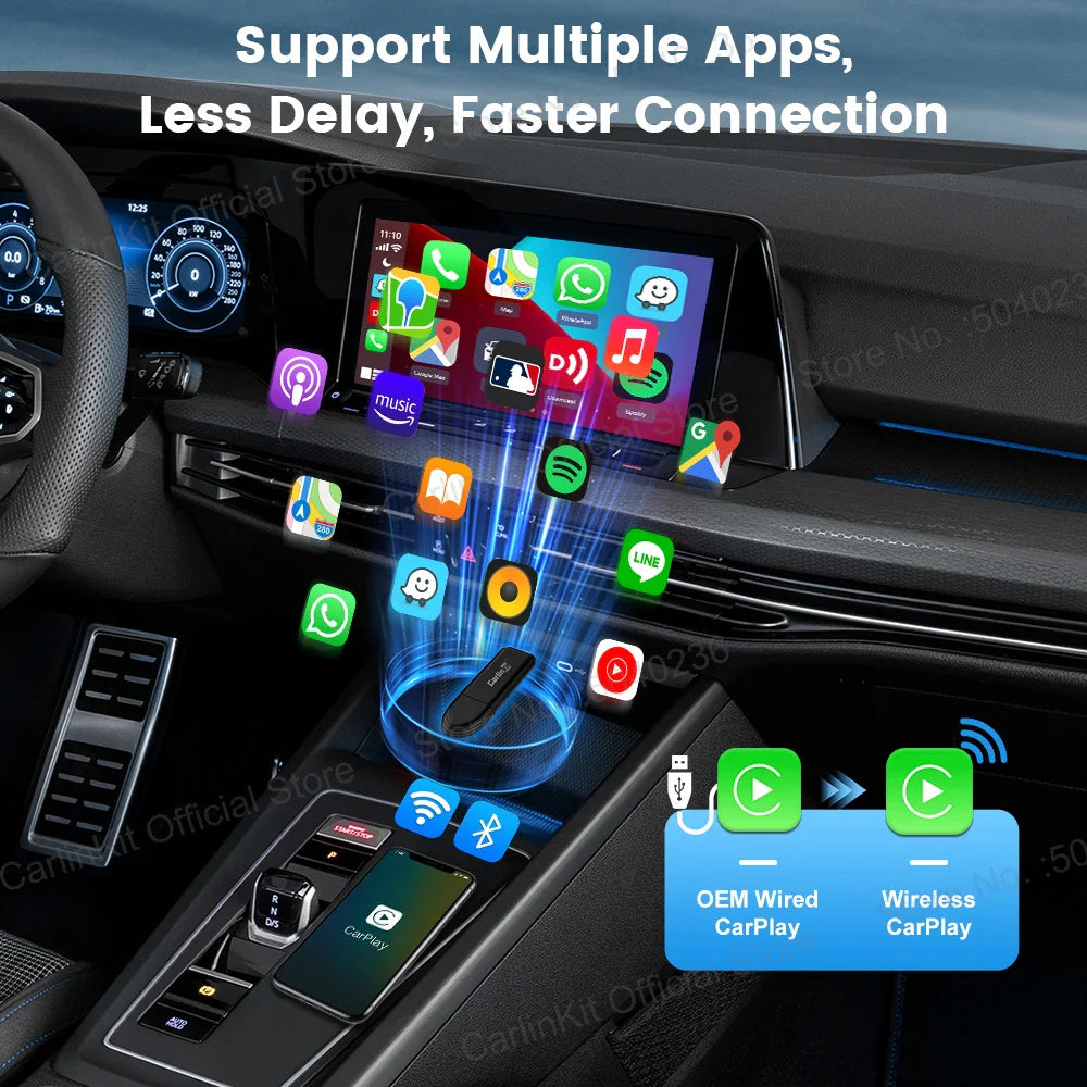 CarlinKit Mini 5 SE Wireless CarPlay Adapter – Fast 5.8GHz WiFi & Bluetooth for iPhone, Spotify, Waze, Split Screen