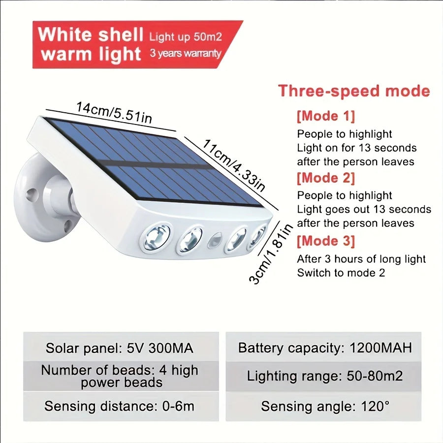 Powerful 4 LED Solar Security Lights – Waterproof Outdoor Wall Lamp with Motion Sensor and 3 Modes for Garden and Street