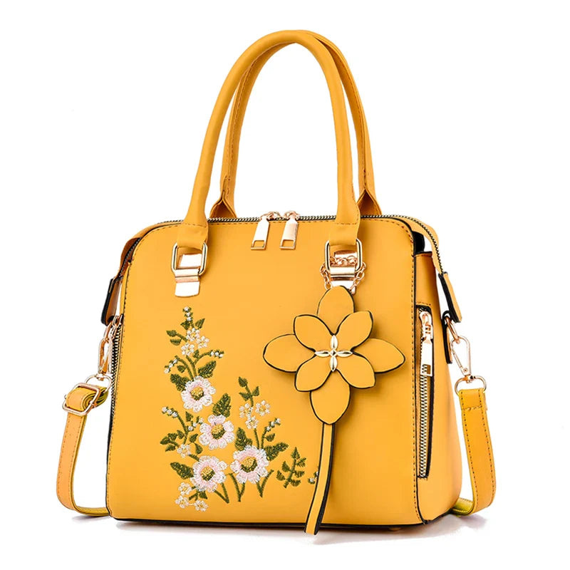 Floral Detail Shoulder Bag - Trendy Zipper Handbag for Work & Casual, Women's Crossbody Purse with Floral Decor
