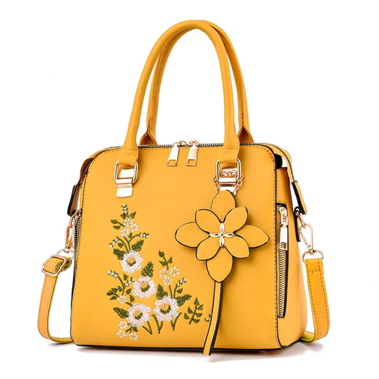 Floral Detail Shoulder Bag - Trendy Zipper Handbag for Work & Casual, Women's Crossbody Purse with Floral Decor