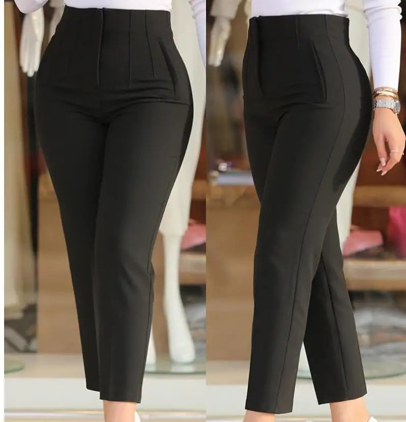 Elegant High Waist Cropped Work Pants for Women – Slim Fit Black Office Trousers for Daily & Formal Wear