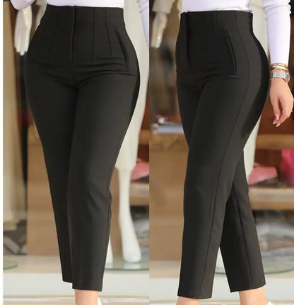 Elegant High Waist Cropped Work Pants for Women – Slim Fit Black Office Trousers for Daily & Formal Wear