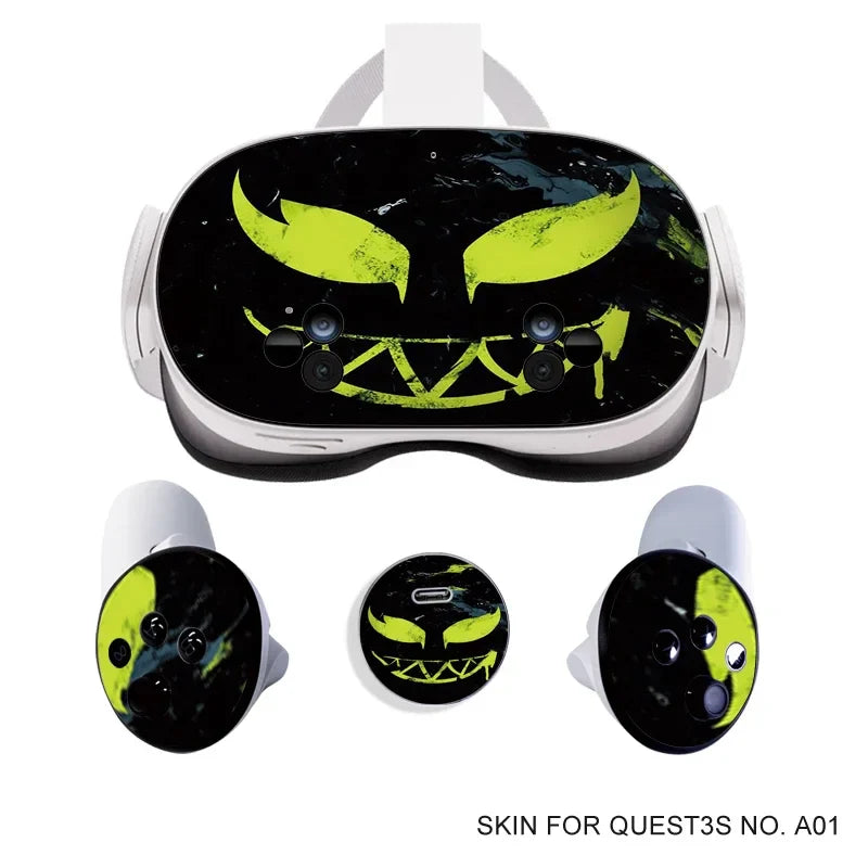 Skin Stickers for Meta Quest 3S VR Headset & Controllers – Vinyl Protective Decals with Halloween Pattern for Oculus 3S