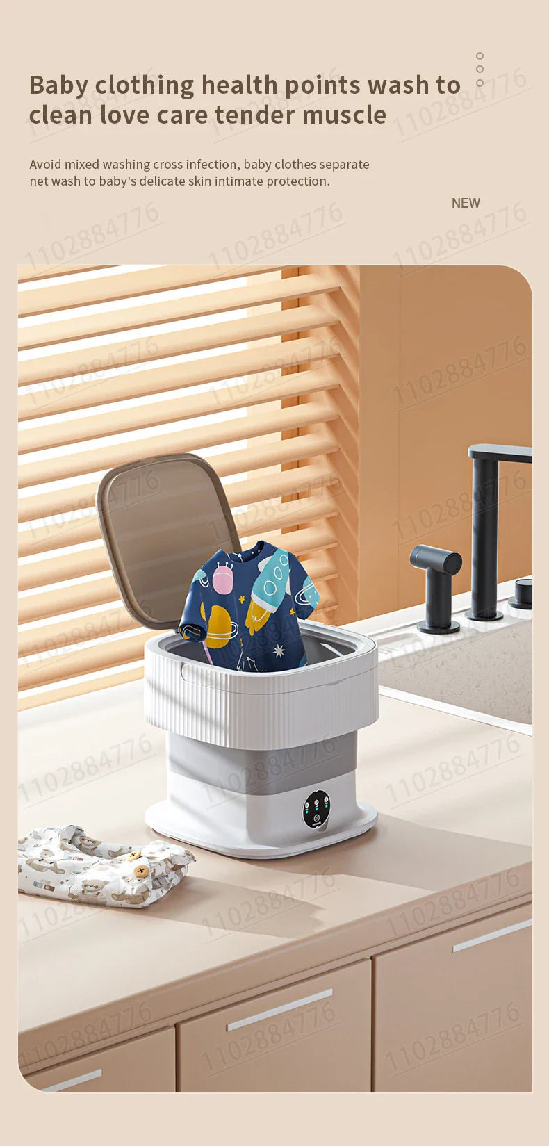 10L High-End Foldable Portable Washing Machine – Large Capacity with Blue Light, Timed Washing & Dehydration