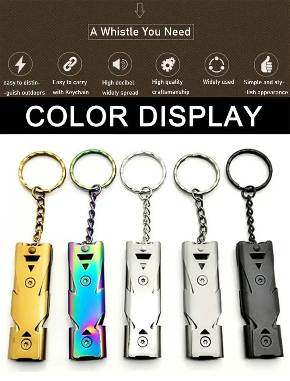 Double Pipe Whistle Keychain – High Decibel Outdoor Survival Emergency Tool