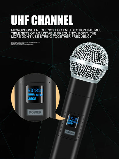 Wireless Handheld Microphone – Dual Channel UHF Dynamic Mic for Karaoke, Wedding, Party & Church Shows
