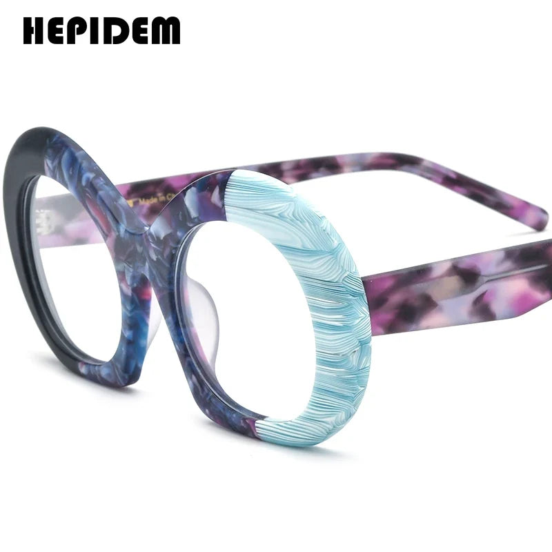 FONEX HEPIDEM Acetate Eyeglass Frames - Retro Round Vintage Eyewear for Men & Women