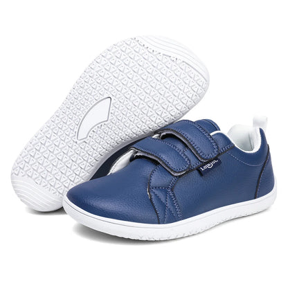 Kids Barefoot Shoes – Wide Toe Minimalist Sneakers for Boys & Girls, Lightweight Artificial Leather Walking Flats with Hook & Loop Closure
