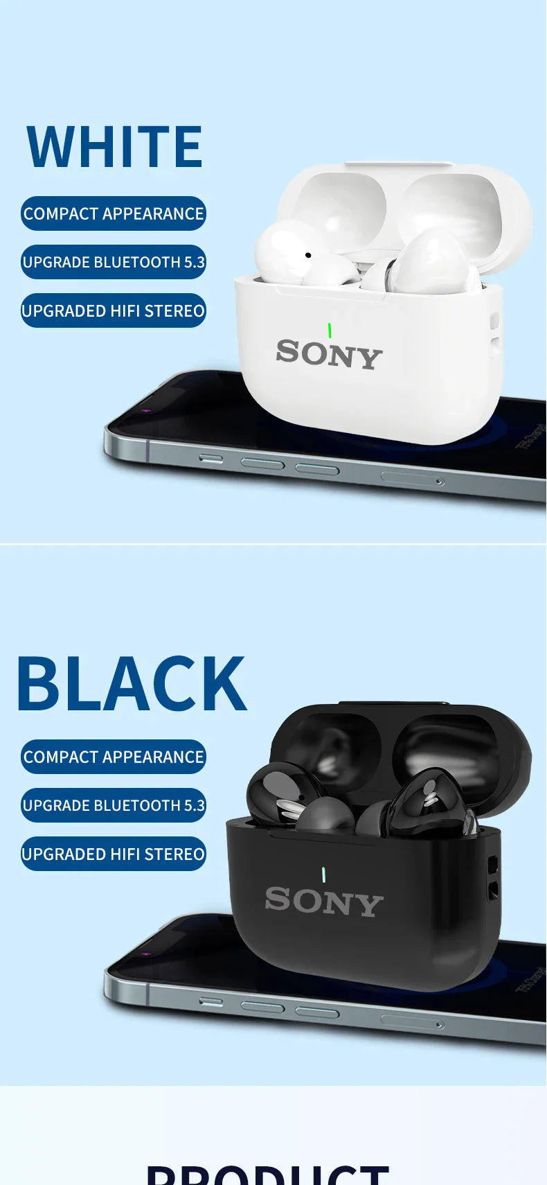 SONY Bluetooth Headset – In-Ear Wireless Sport HiFi TWS Earbuds for iOS, Android, Samsung, Huawei, Xiaomi, OPPO, Vivo