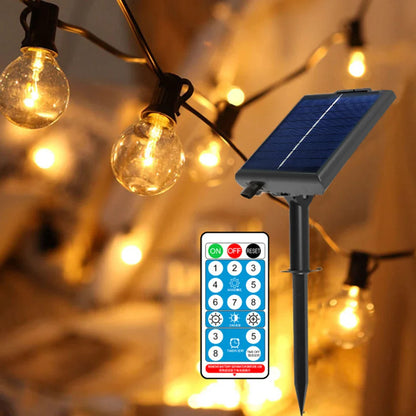 Solar G40 Outdoor String Lights with Remote – Shatterproof LED Globe Bulbs, IP65 Waterproof Patio & Garden Decor Lighting