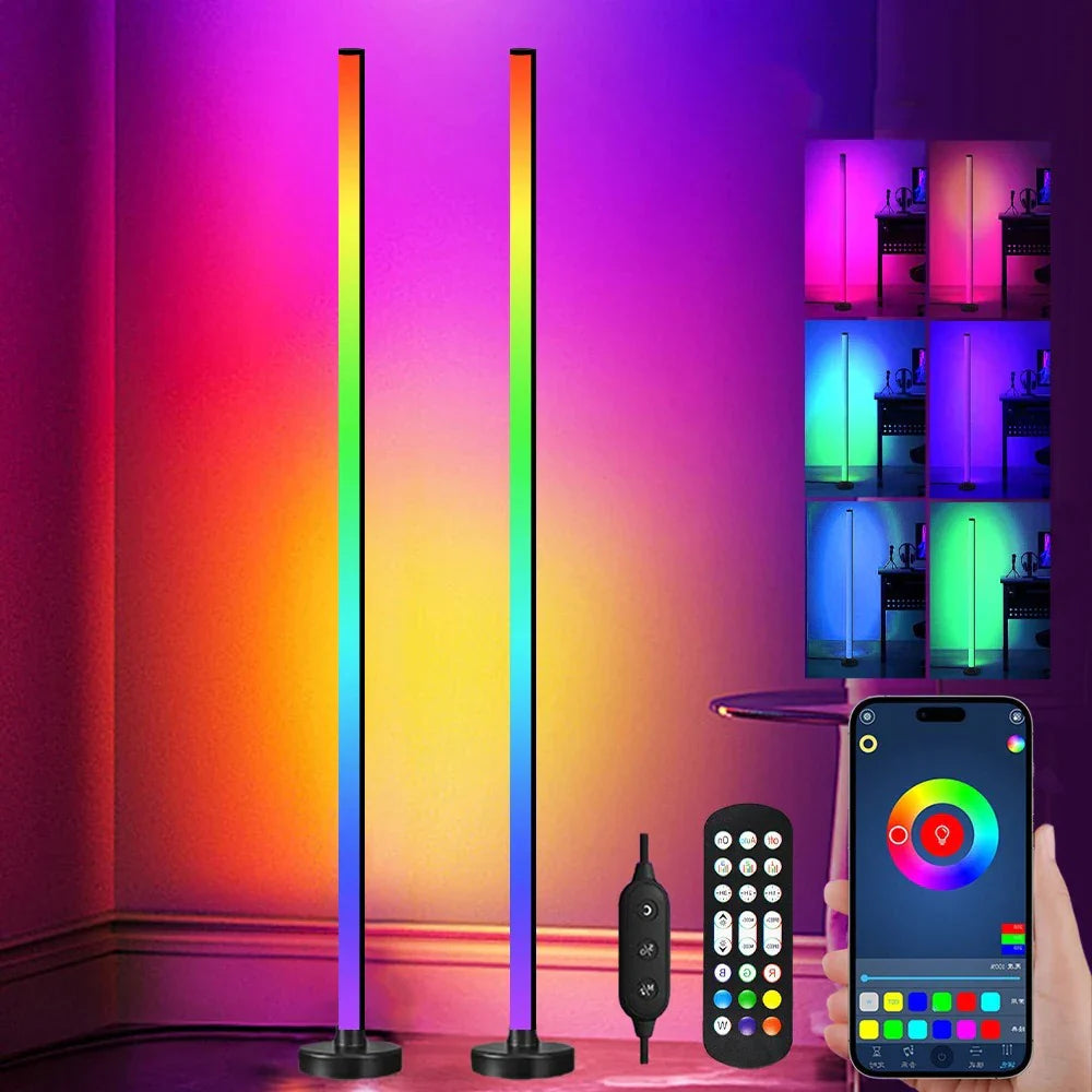 Smart RGB LED Floor Lamp - Remote & APP Control, Music Sync, Timer, Modern Corner Lighting for Bedroom & Living Room