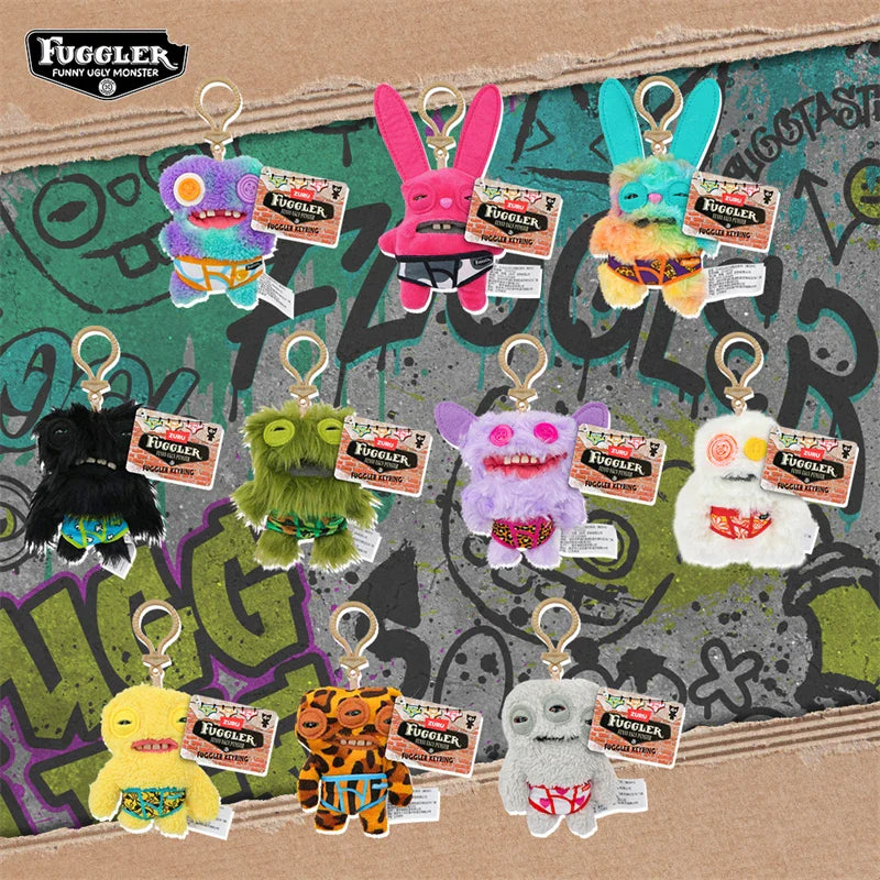 12cm FUGGLER Plush Keychain – Funny Ugly Teeth Monster & Wide-Eyed Rabbit Pendant Toy Gift