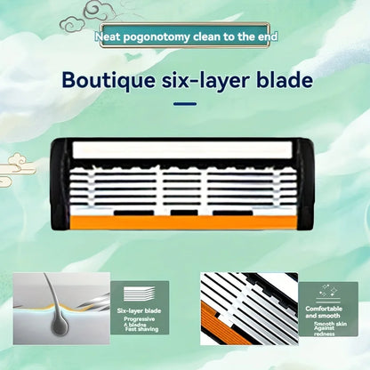 Men’s 6-Layer Safety Razor Set – High-Quality Stainless Steel Shaver with Replaceable Blades