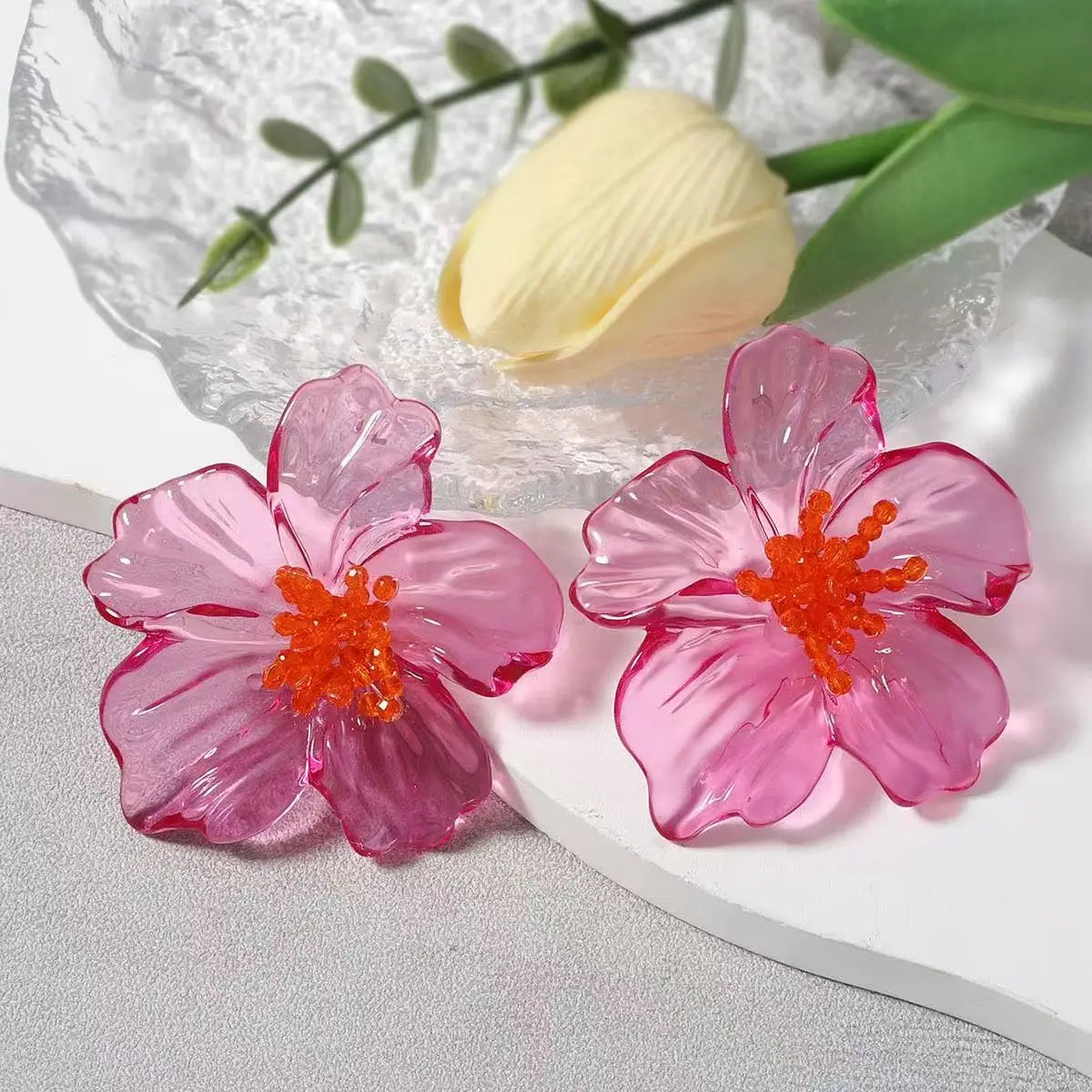 Zvoijio Resin Flower Drop Earrings - Personalized Trendy Long Water Drop Jewelry for Women