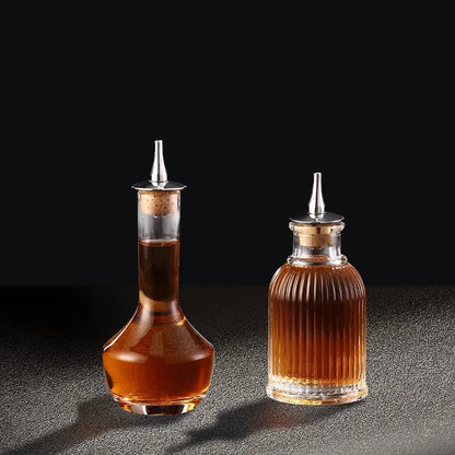 Vintage Glass Cocktail Bitters Bottles — Stainless Steel Cap Seasoning & Bar Accessories for Kitchen & Bartender Use
