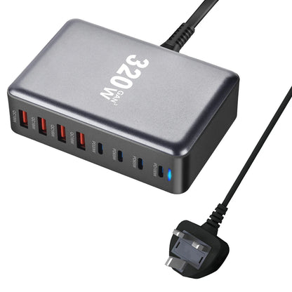 320W GaN USB-C Fast Charger - 8 Port Desktop Charging Station with Type C PD & Quick Charge 3.0 for iPhone 15, 14, Samsung