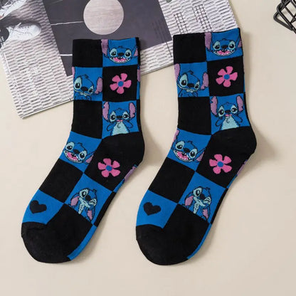 Disney Kawaii Stitch Cotton Socks - Medium Length Combed Cotton Socks, Perfect Birthday Gift for Girls & Boys