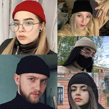 Unisex Solid Color Knit Beanie - Warm Brimless Winter Hat for Men and Women, Hip Hop Style Skullcap