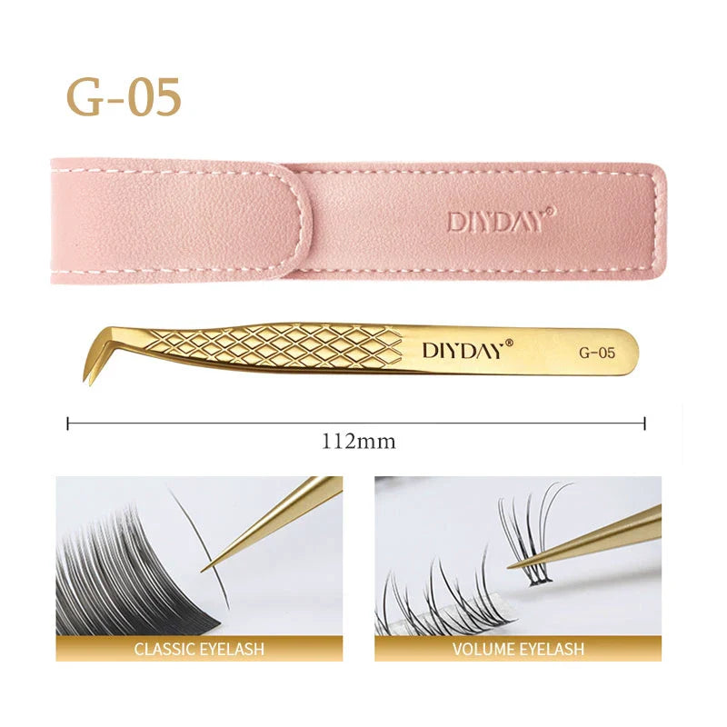 DIYDAY Anti-Slip Eyelash Tweezers — Stainless Steel Precision Fiber Tip for Eyelash Extensions & Makeup Tools