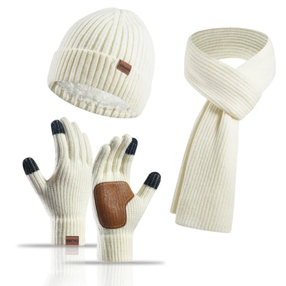 3-Piece Women’s Winter Set – Warm Knitted Beanie, Long Scarf & Gloves for Outdoor Sports, Skiing & Running
