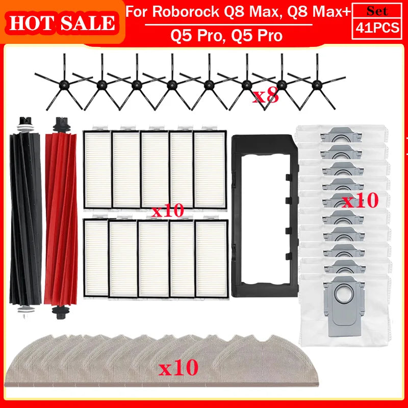 Roborock Q5 Pro & Q8 Max Replacement Parts – Main Brush, Side Brush, HEPA Filter, Mop & Dust Bag Accessories