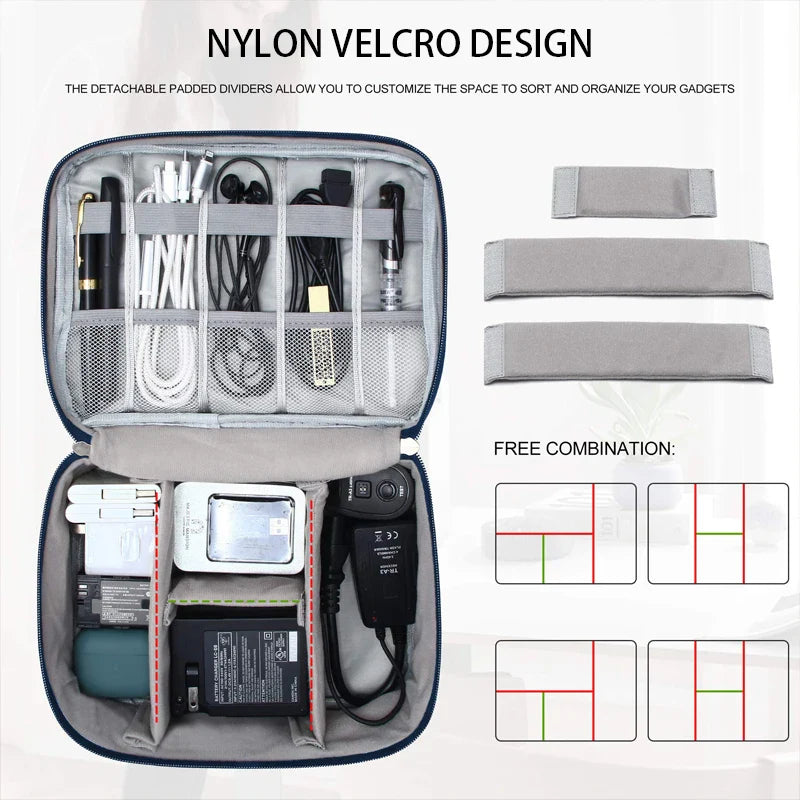 Portable Waterproof Travel Cable Storage Bag – Digital Organizer for USB Cables, Chargers & Plugs