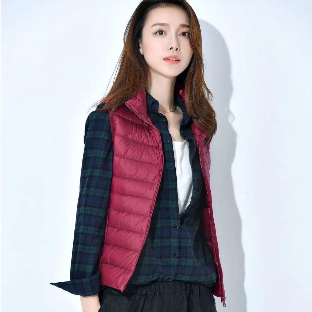 2024 Women's Ultra-Light Down Vest – Slim Sleeveless, Portable & Windproof Lightweight Waistcoat for Girls