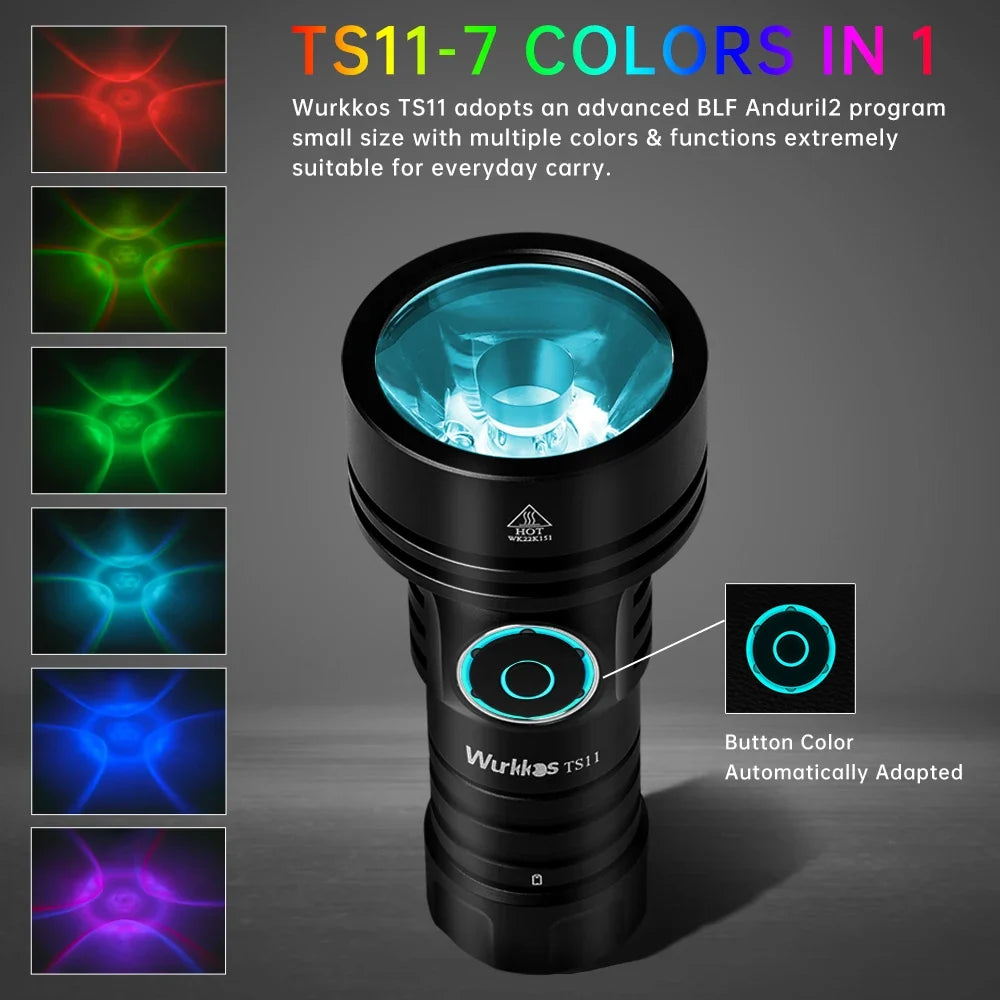 Wurkkos TS11 Mini 2000LM Flashlight - USB-C Rechargeable 18350 SFT40 EDC Torch with RGB, IP68 & Anduril 2.0