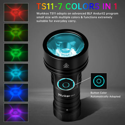 Wurkkos TS11 Mini 2000LM Flashlight - USB-C Rechargeable 18350 SFT40 EDC Torch with RGB, IP68 & Anduril 2.0