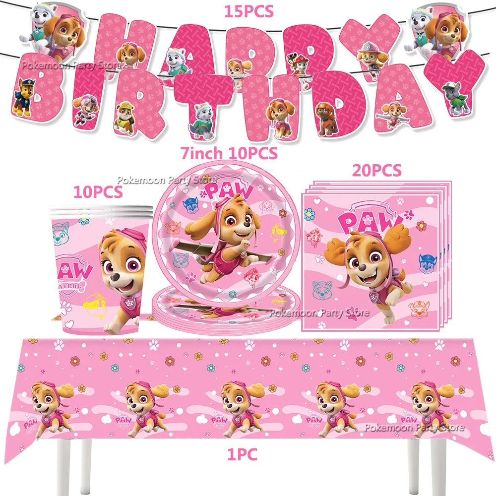 Paw Patrol Kids Birthday Party Supplies Set – Cups, Plates, Napkins, Gift Bags & Cake Toppers Decorations Kit
