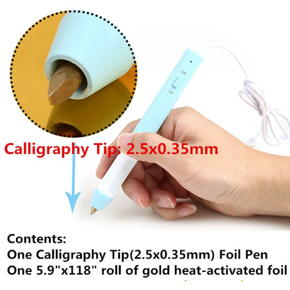 USB Hot Foil Pen with 0.8/1.5/2.5mm Tips – Slim Heat-Resistant Grip for DIY Calligraphy on Paper & Leather