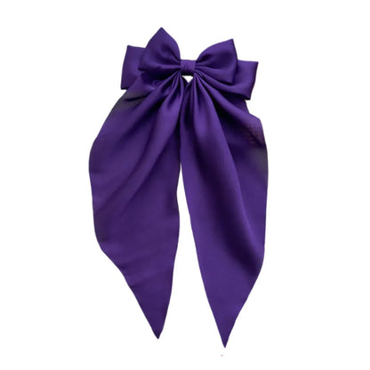 Ladies Satin Oversized Ribbon Bow Hair Clip – White, Pink, Red, Blue, Black, Long Tail Spring Clip for Ponytail Hair Accessories
