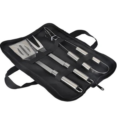 Stainless Steel BBQ Tool Set - Outdoor Barbecue Combo with Portable Storage Cloth Bag, Oven and Baking Tools