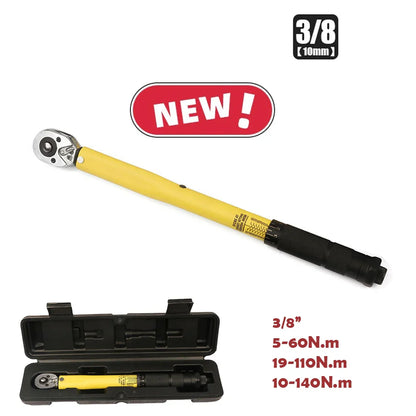 3/8” Bidirectional Torque Wrench — 5-60/19-110/10-140N·m Preset Tool for Bicycle, Motorcycle & Car Repair