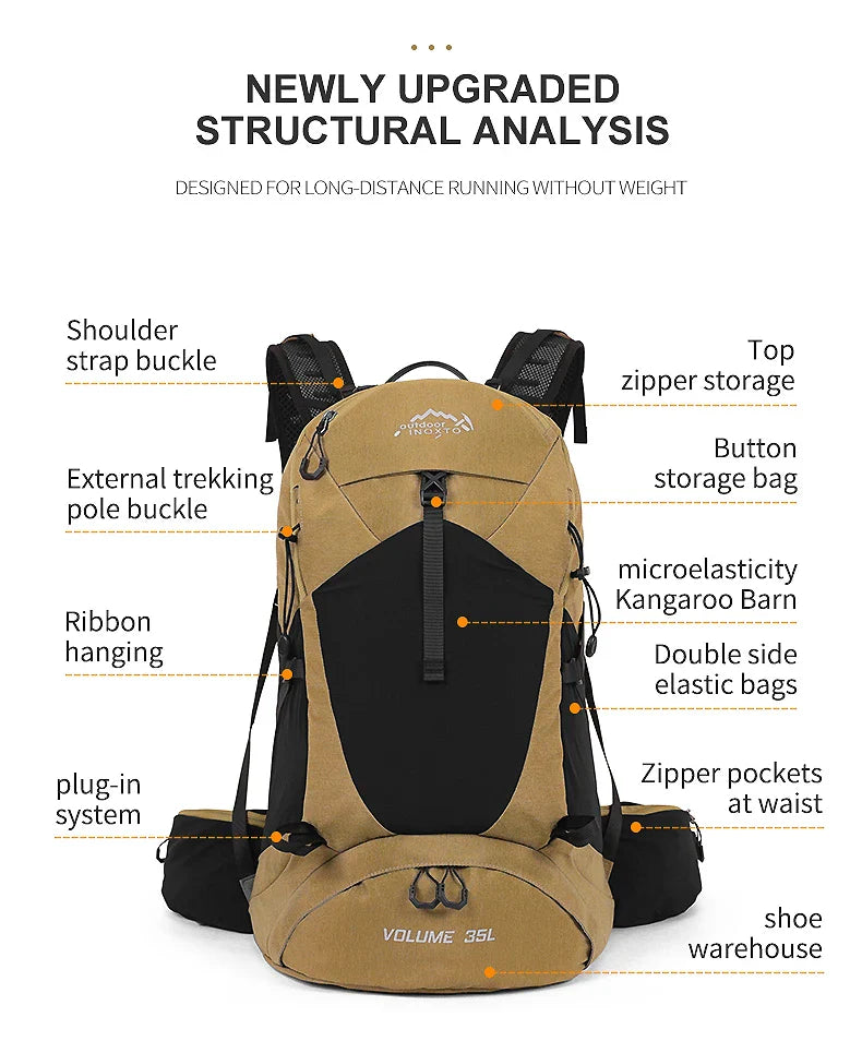 35L Mountaineering Backpack - Waterproof Outdoor Sports Bag for Men & Women, Camping & Hiking Rain Gear