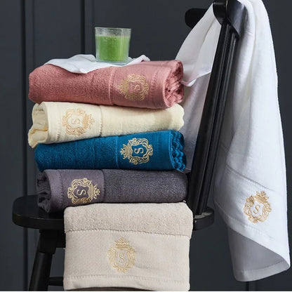 3-Piece Cotton Towel Set – 2 Hand Face Towels 35x75cm + 1 Bath Towel 70x140cm Soft Washcloth Gift Set