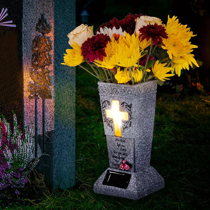 Solar LED Grave Vase – Memorial Tombstone Decoration for Fresh or Artificial Flowers