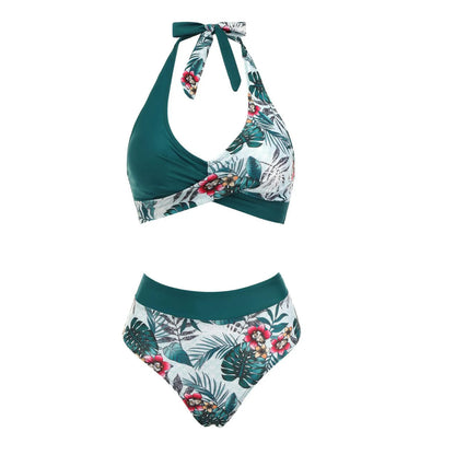 Floral Colour Block High Waist Bikini – Women's Two-Piece Swimsuit Teen Beachwear 2024 Trend