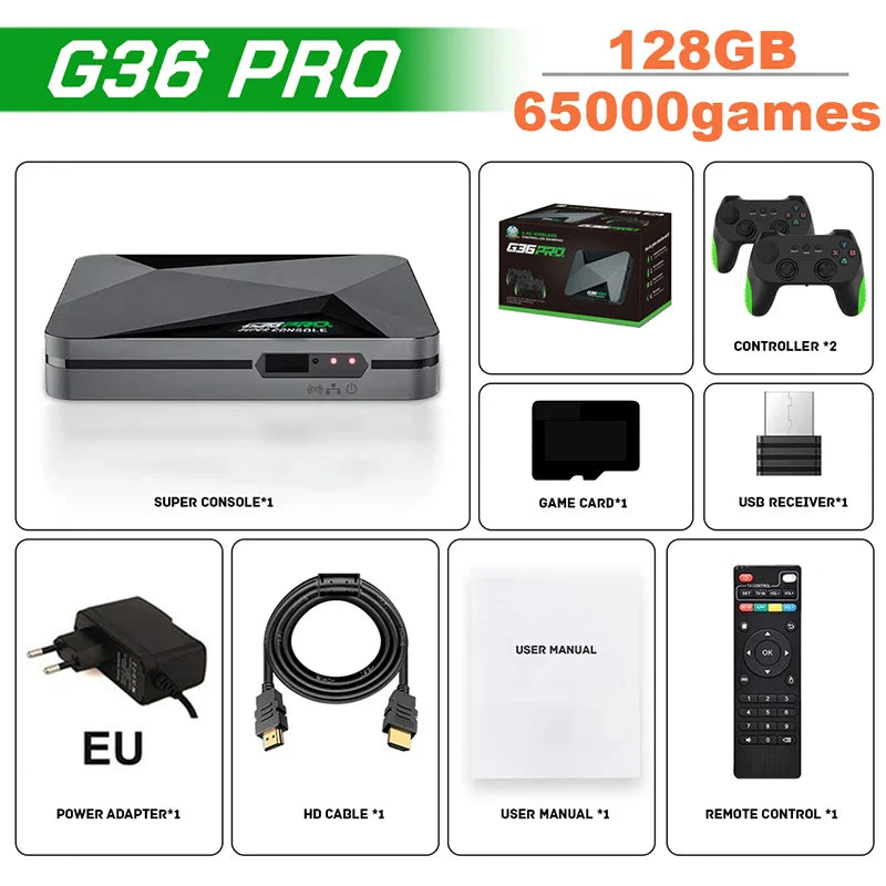 Super G36 Pro Retro Game Console – 256GB with 120,000+ Built-in Games, Wireless Controller Game Box for Kids & Family Gift