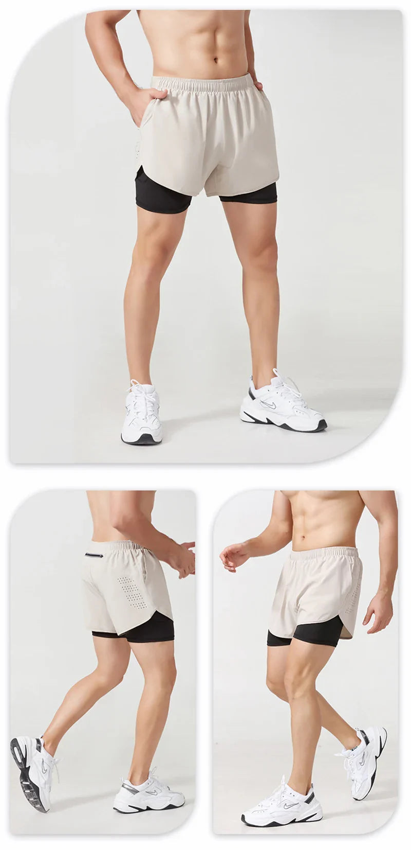 Men’s Quick-Dry Running Shorts — Black Double Layer Sport Workout Training Bodybuilding Shorts