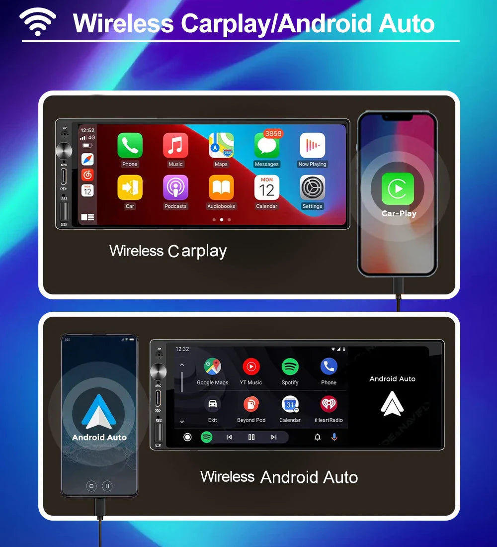 Universal 1DIN 6.9" Wireless CarPlay Android Auto – MP5 Multimedia Car Radio Stereo with TYPE-C Fast Charging