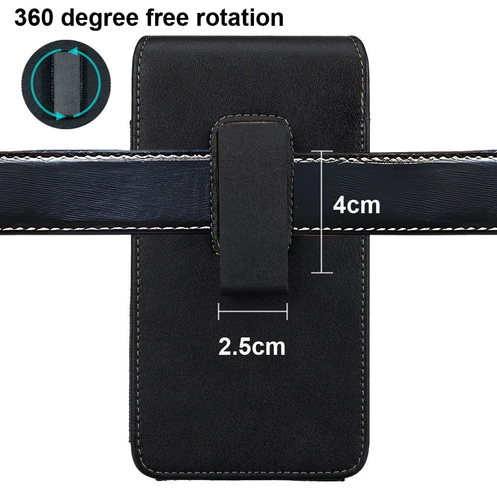 Universal Magnetic Leather Phone Belt Clip Case – 360° Rotating Waist Holster for iPhone, Samsung & Xiaomi