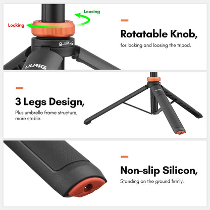 UURIG TP-02/TP-03 Selfie Stick Tripod — Flexible Ball, 130cm Max Height with 1/4'' Screw for Smartphone & Camera Vlogging