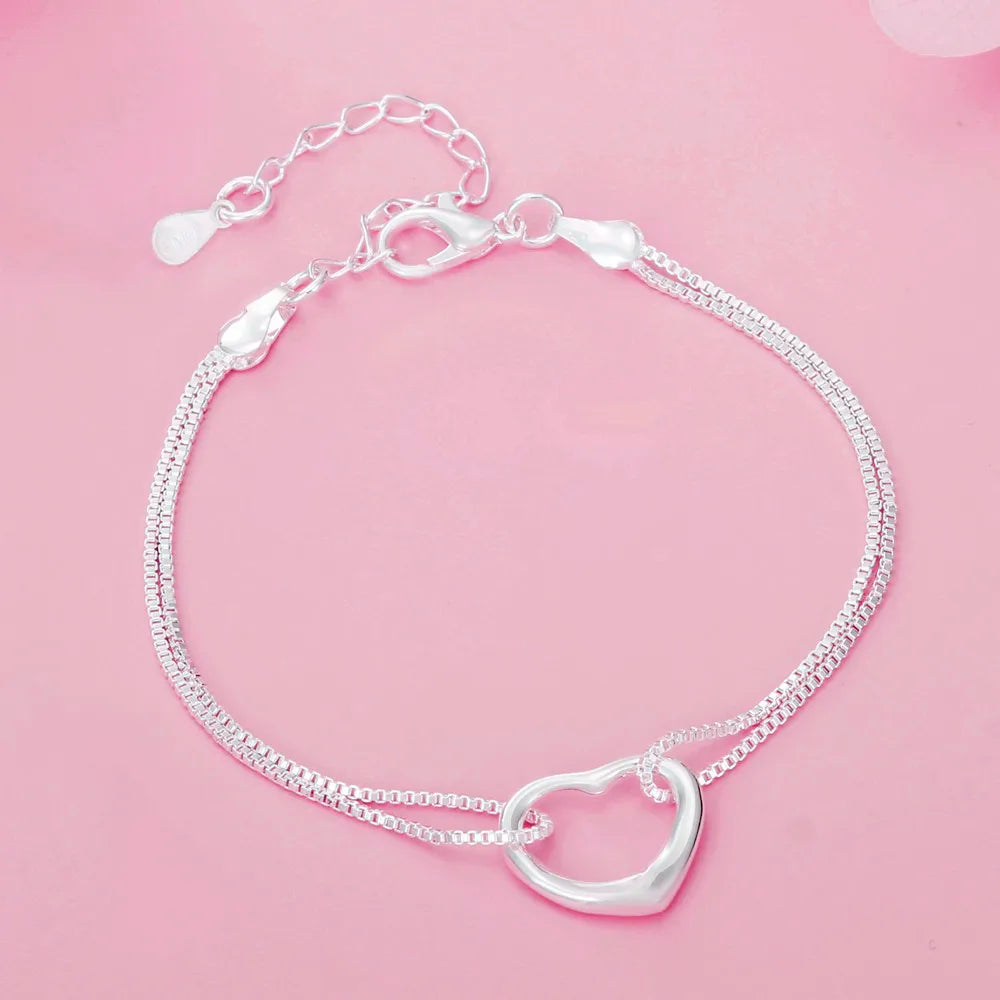 Original 925 Sterling Silver Heart Bracelet & Necklace Set for Women | Fashion Designer Jewelry for Parties & Weddings | Holiday Gift