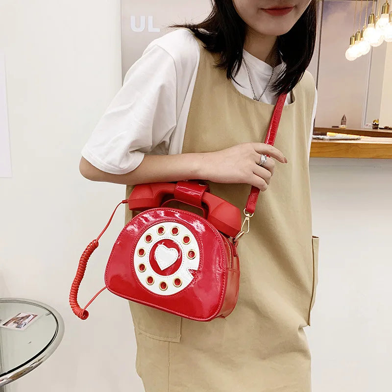 Women’s Creative Telephone-Shaped Crossbody Bag – Retro PU Leather Small Shoulder Handbag