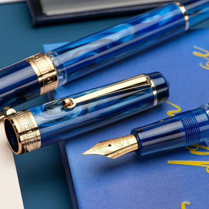 Asvine P20 Piston Filling Fountain Pen – Acrylic with Beautiful Patterns, EF/F/M Nib, Golden Clip, Smooth Writing Office Gift Pen